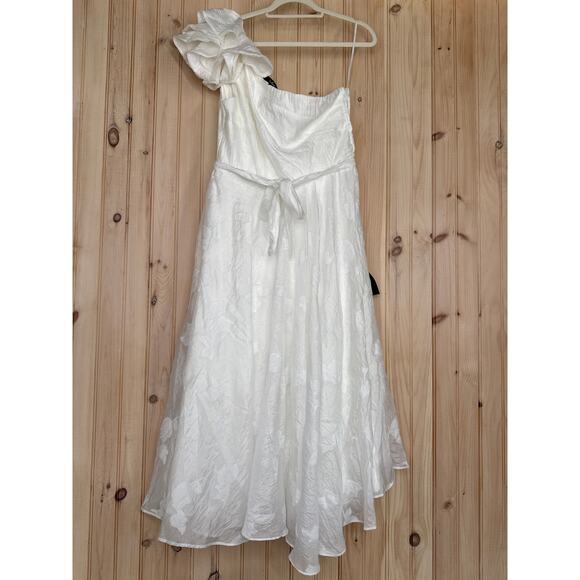 NWT Lulus Sweet Definition White Burnout Ruffled One-Shoulder Midi Dress Size XL - Picture 2 of 10